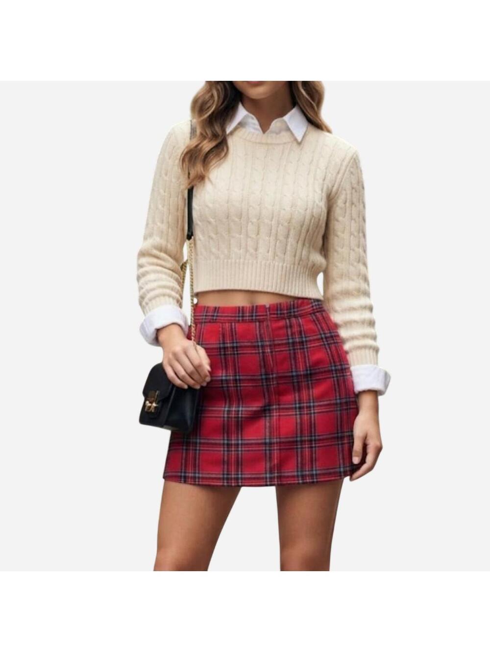 Tinseltown Red Plaid Zip-Front Mini Skirt (XL) NWT